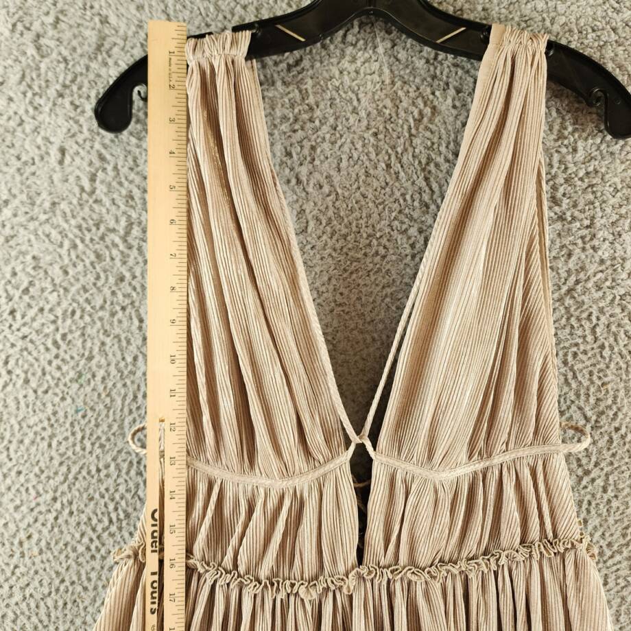 Jonathan Simkhai Plisse Lame Goddess Gown Women's M Champagne Back Zip Closure