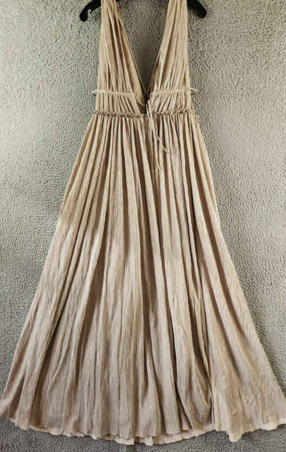 Jonathan Simkhai Plisse Lame Goddess Gown Women's M Champagne Back Zip Closure