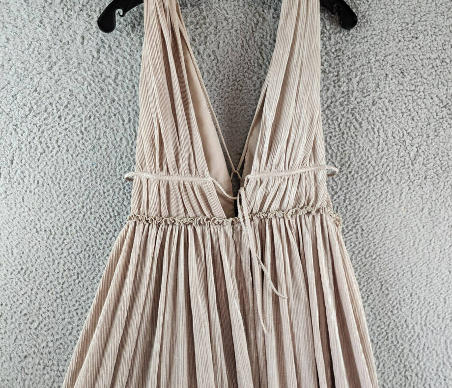 Jonathan Simkhai Plisse Lame Goddess Gown Women's M Champagne Back Zip Closure