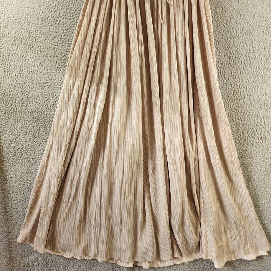 Jonathan Simkhai Plisse Lame Goddess Gown Women's M Champagne Back Zip Closure