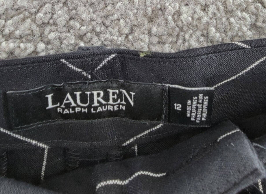 Lauren Ralph Lauren Linen Mini Casual Shorts Women's 12 Black Striped Button Zip