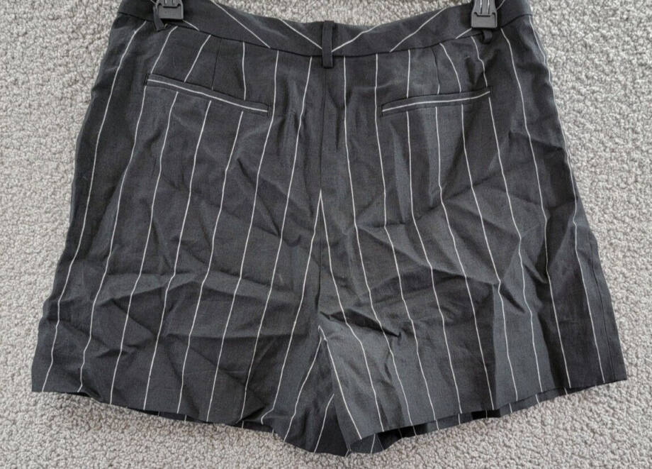 Lauren Ralph Lauren Linen Mini Casual Shorts Women's 12 Black Striped Button Zip