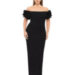 XSCAPE Plus Size Off-The-Shoulder Ruffle Evening Gown Women's 18W Black Back Zip