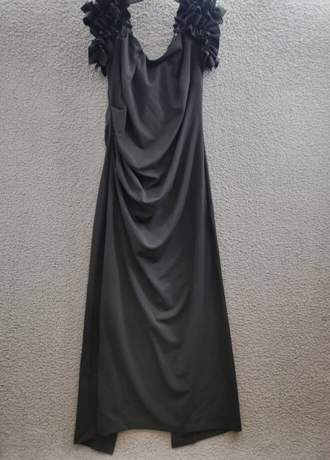 XSCAPE Plus Size Off-The-Shoulder Ruffle Evening Gown Women's 18W Black Back Zip