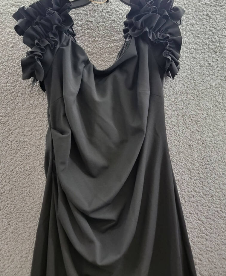 XSCAPE Plus Size Off-The-Shoulder Ruffle Evening Gown Women's 18W Black Back Zip