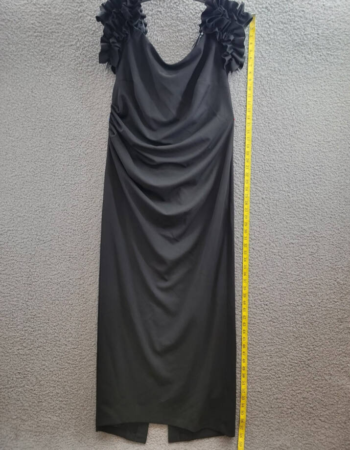 XSCAPE Plus Size Off-The-Shoulder Ruffle Evening Gown Women's 18W Black Back Zip