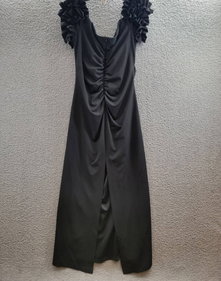 XSCAPE Plus Size Off-The-Shoulder Ruffle Evening Gown Women's 18W Black Back Zip