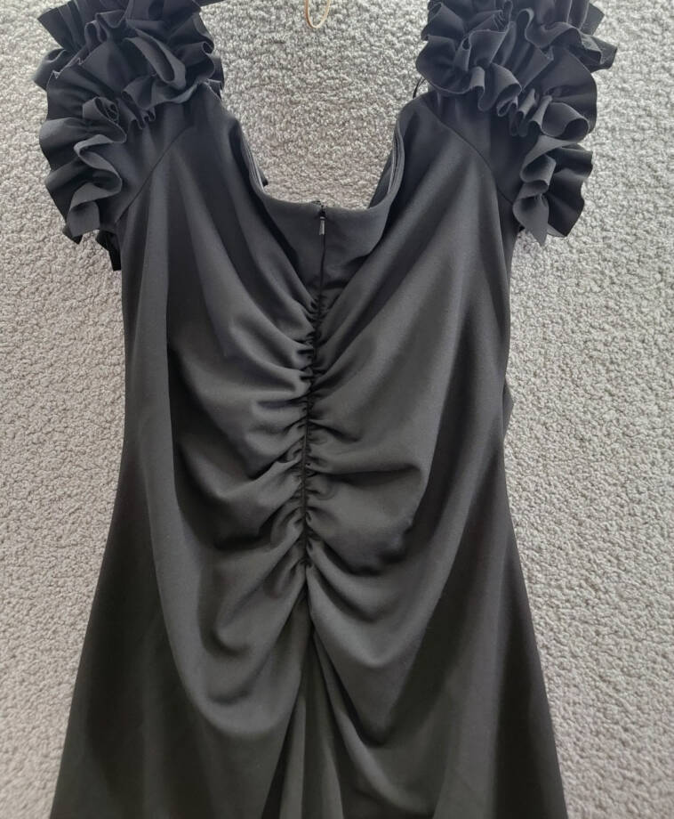 XSCAPE Plus Size Off-The-Shoulder Ruffle Evening Gown Women's 18W Black Back Zip