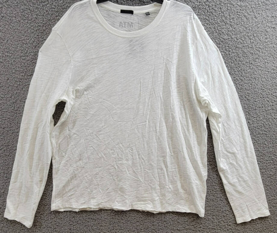 ATM Anthony Thomas Melillo Destroyed Slub-Knit Tee Men's XL White Heather L/S