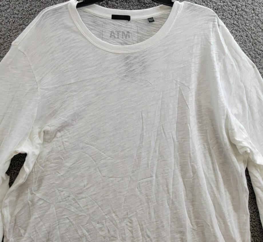 ATM Anthony Thomas Melillo Destroyed Slub-Knit Tee Men's XL White Heather L/S
