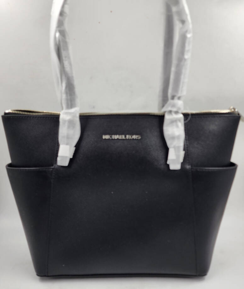 Michael Kors Jet Set Travel Saffiano Leather Tote Bag Womens L Black Zip Closure