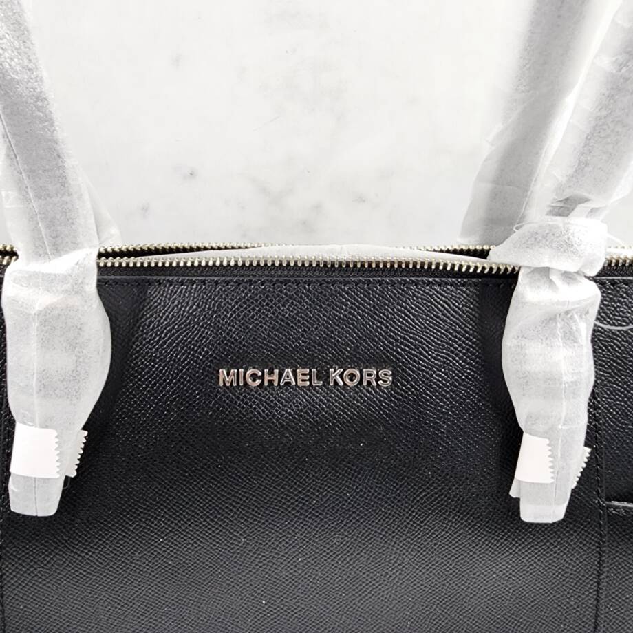Michael Kors Jet Set Travel Saffiano Leather Tote Bag Womens L Black Zip Closure