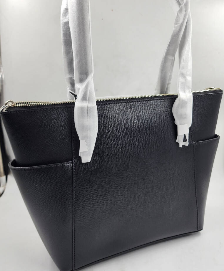Michael Kors Jet Set Travel Saffiano Leather Tote Bag Womens L Black Zip Closure