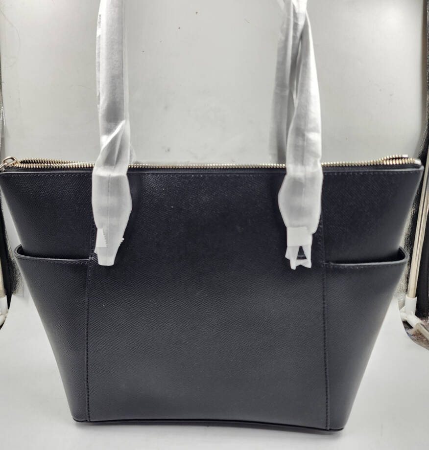 Michael Kors Jet Set Travel Saffiano Leather Tote Bag Womens L Black Zip Closure