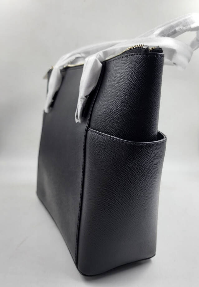 Michael Kors Jet Set Travel Saffiano Leather Tote Bag Womens L Black Zip Closure