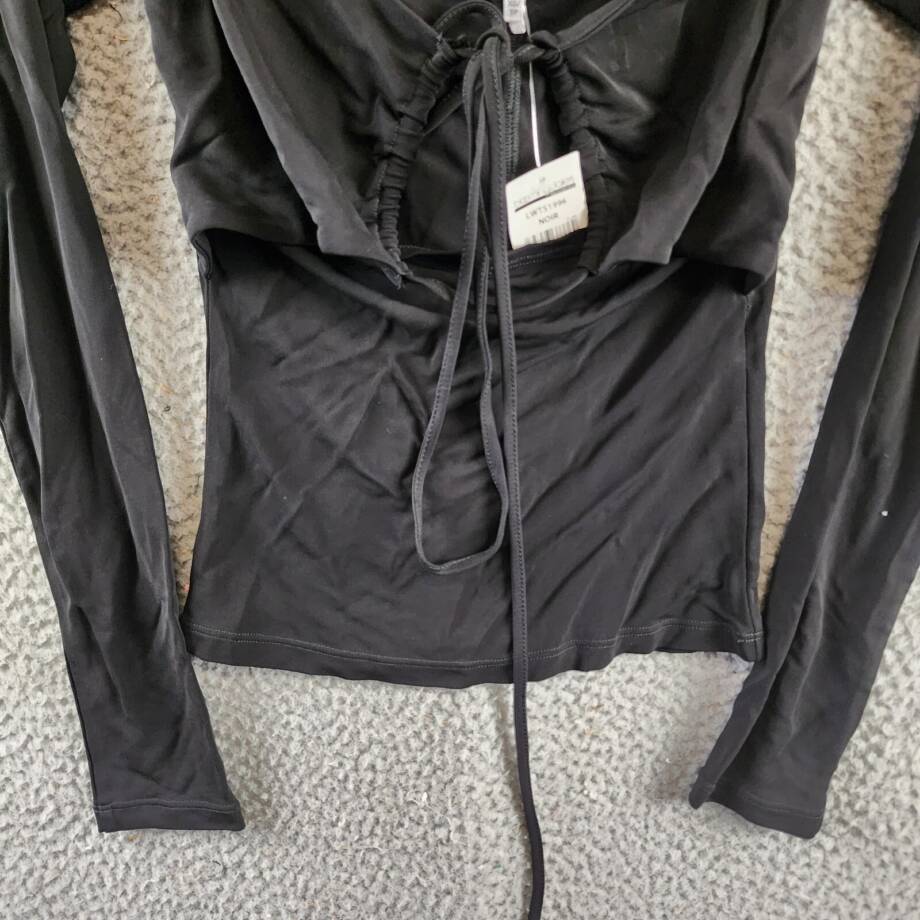 Frame Strappy Knit Top Women's XS Black Scoop Neck Nape Self-Tie Pullover L/S