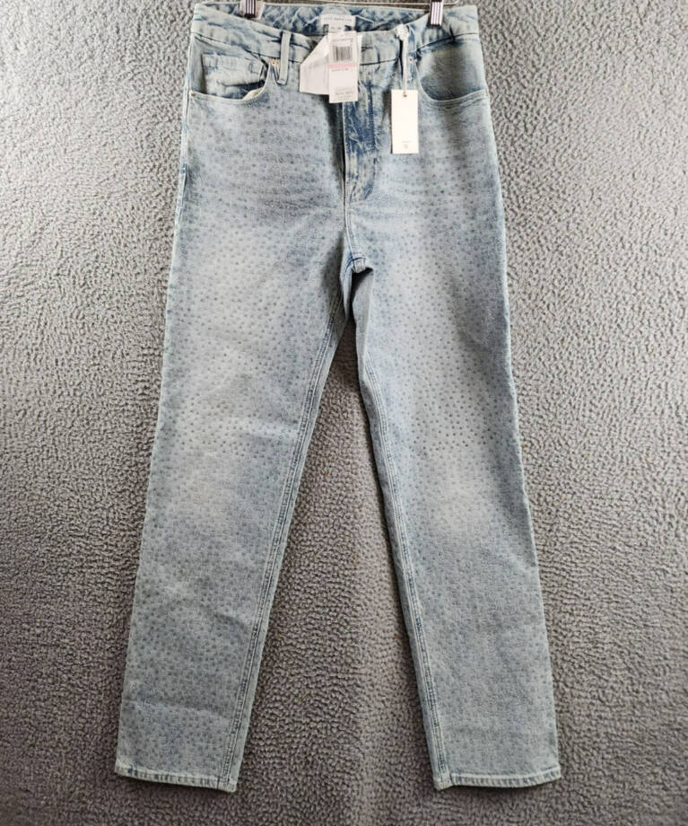 Good American Good Icon Embellished High Rise Straight Leg Jeans Women's 10/30