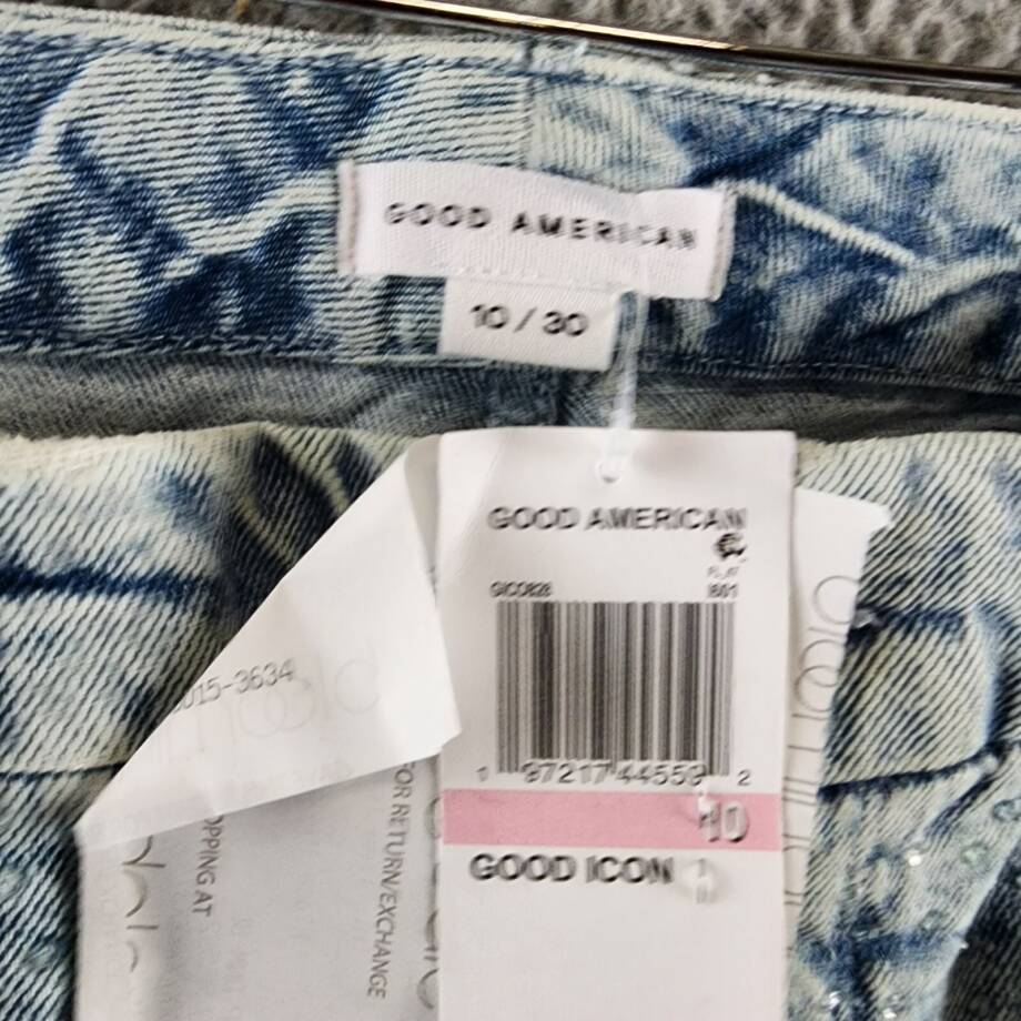 Good American Good Icon Embellished High Rise Straight Leg Jeans Women's 10/30