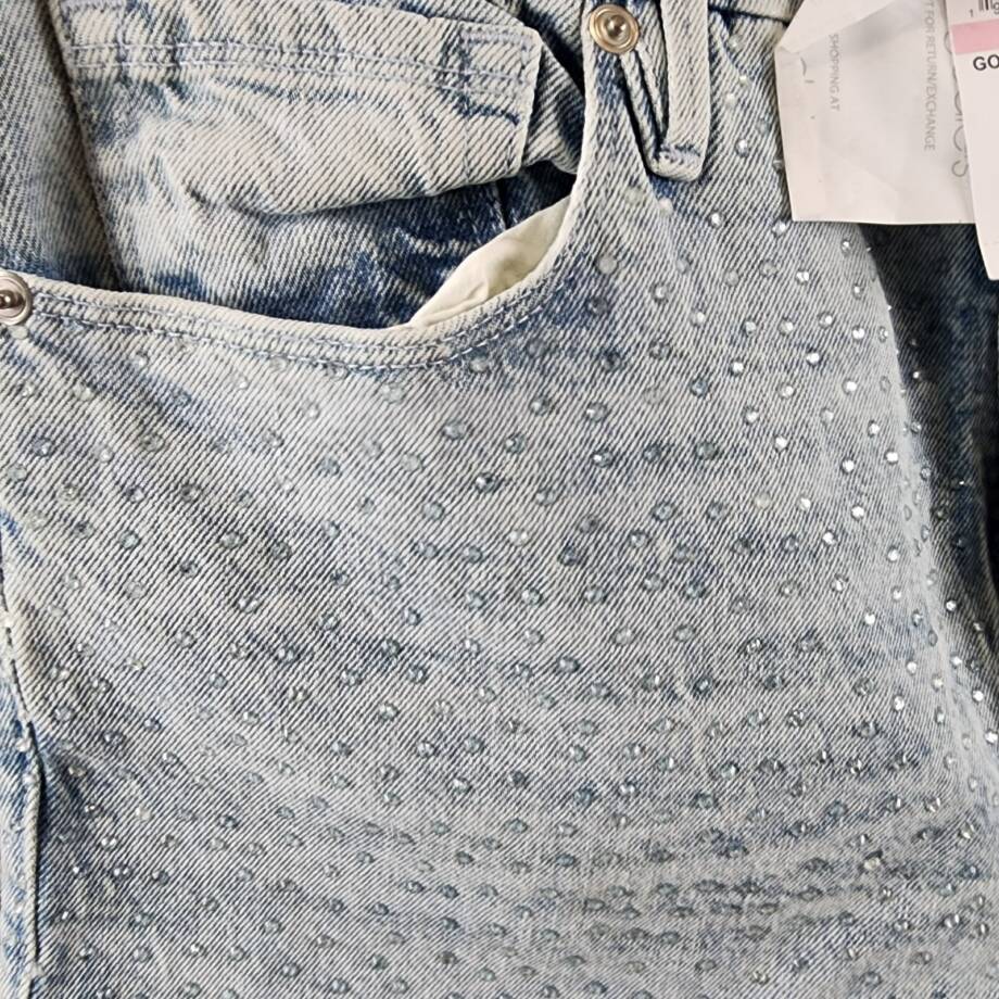 Good American Good Icon Embellished High Rise Straight Leg Jeans Women's 10/30