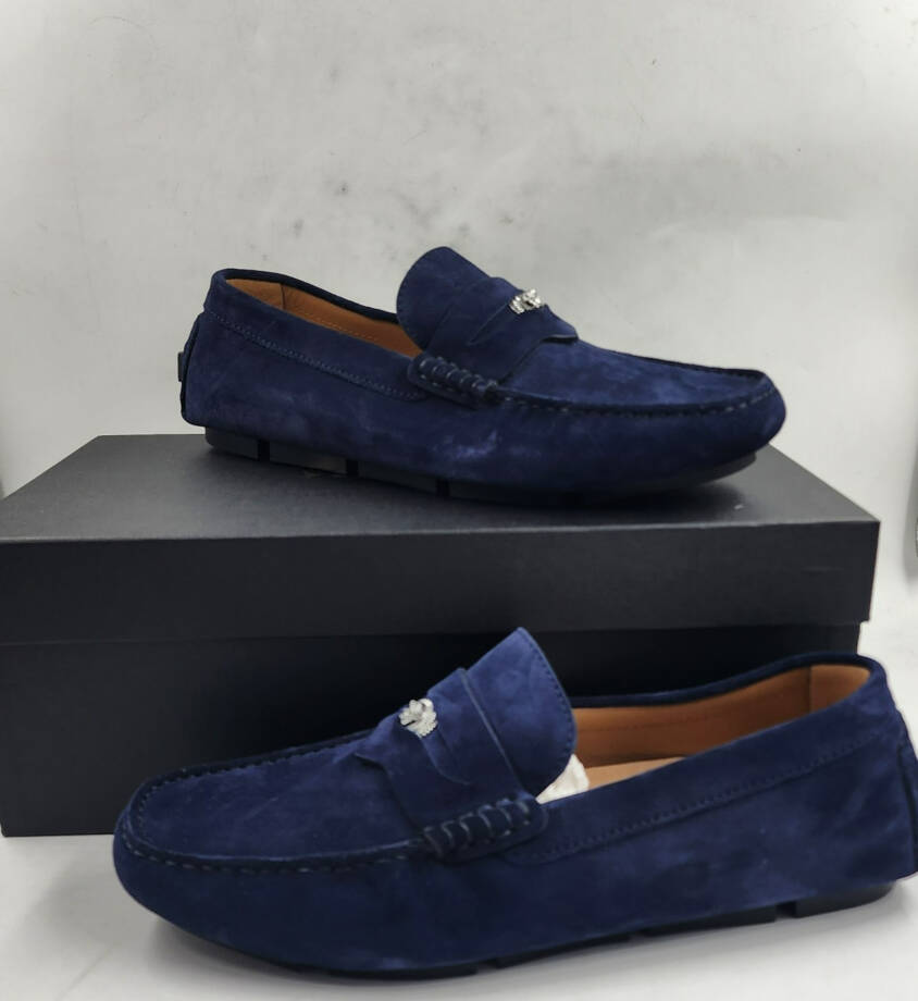 Versace Medusa Penny Loafers Men's 42.5/9.5US Blue Stitched Moc Toe Slip On