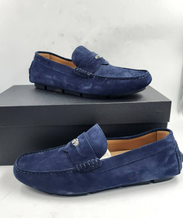 Versace Medusa Penny Loafers Men's 42.5/9.5US Blue Stitched Moc Toe Slip On