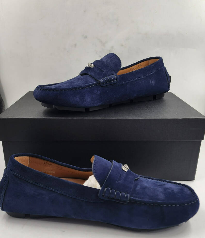 Versace Medusa Penny Loafers Men's 42.5/9.5US Blue Stitched Moc Toe Slip On