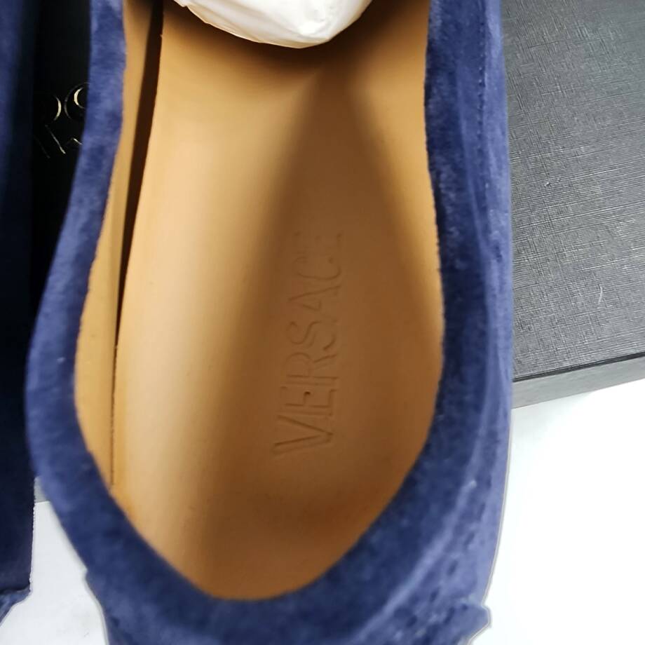 Versace Medusa Penny Loafers Men's 42.5/9.5US Blue Stitched Moc Toe Slip On
