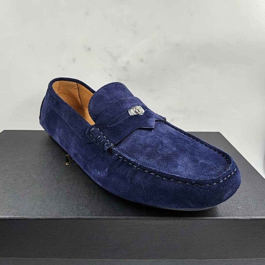 Versace Medusa Penny Loafers Men's 42.5/9.5US Blue Stitched Moc Toe Slip On