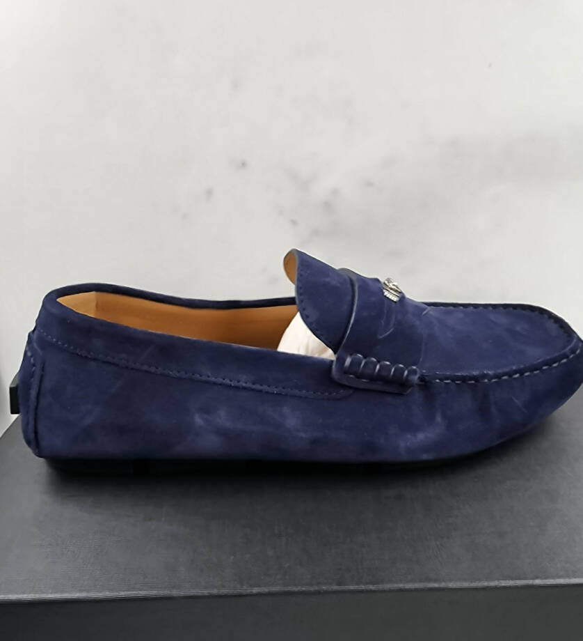 Versace Medusa Penny Loafers Men's 42.5/9.5US Blue Stitched Moc Toe Slip On