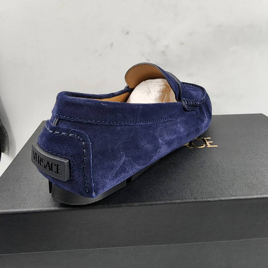 Versace Medusa Penny Loafers Men's 42.5/9.5US Blue Stitched Moc Toe Slip On