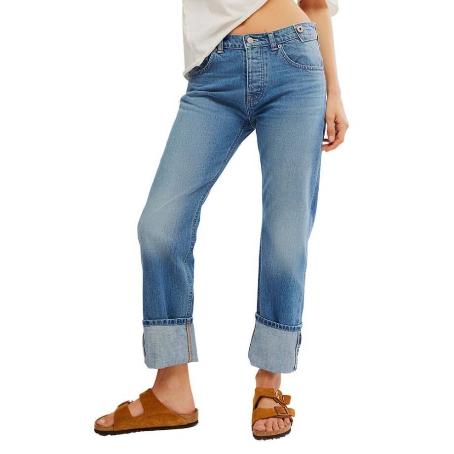 Free People Slim Shade Selvedge Jeans Women 27 True Blue Zip Fly Button Closure