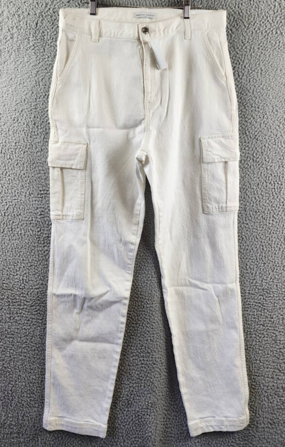 REBECCA MINKOFF Relaxed Cargo Pants Women's 30 Alabaster Button Zip Closure