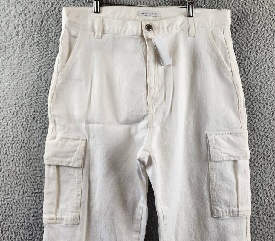 REBECCA MINKOFF Relaxed Cargo Pants Women's 30 Alabaster Button Zip Closure
