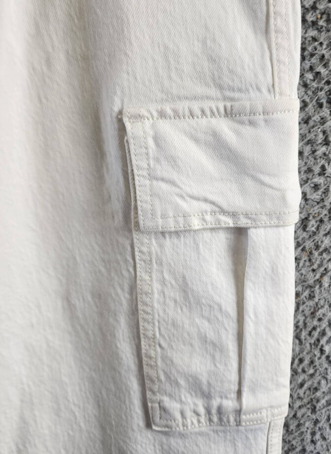 REBECCA MINKOFF Relaxed Cargo Pants Women's 30 Alabaster Button Zip Closure