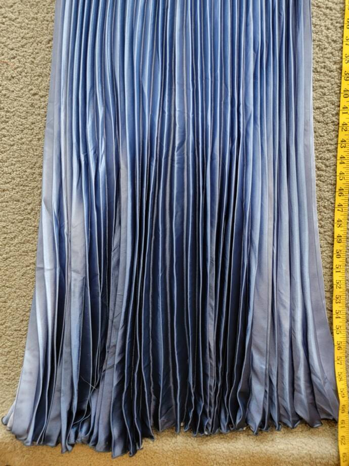 AQUA Pleated Shimmer Mixed Media Gown Women's 16 Navy/Blue V-Neck Back Zipped