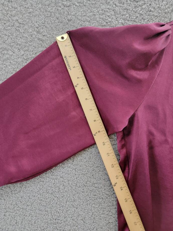 Karen Kane Shirred Blouse Womens XL Wine Solid Collared Long Sleeve Button Front