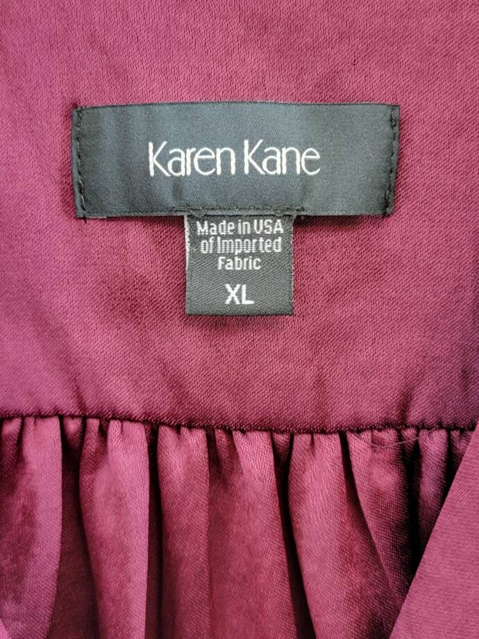 Karen Kane Shirred Blouse Womens XL Wine Solid Collared Long Sleeve Button Front