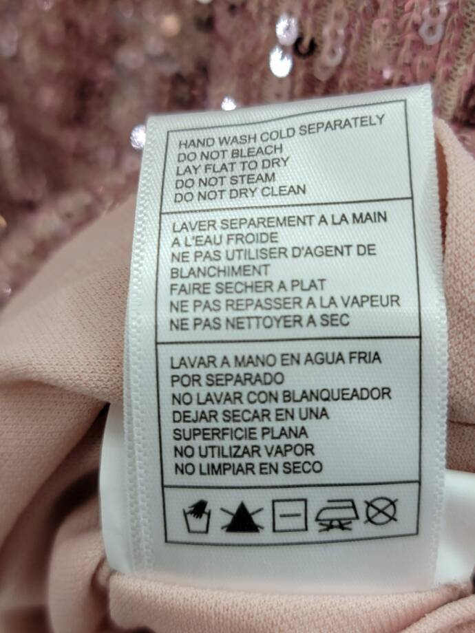 Karen Kane Side Shirred Sequin Top Women XS Pink Round Neck Long Sleeve Pullover