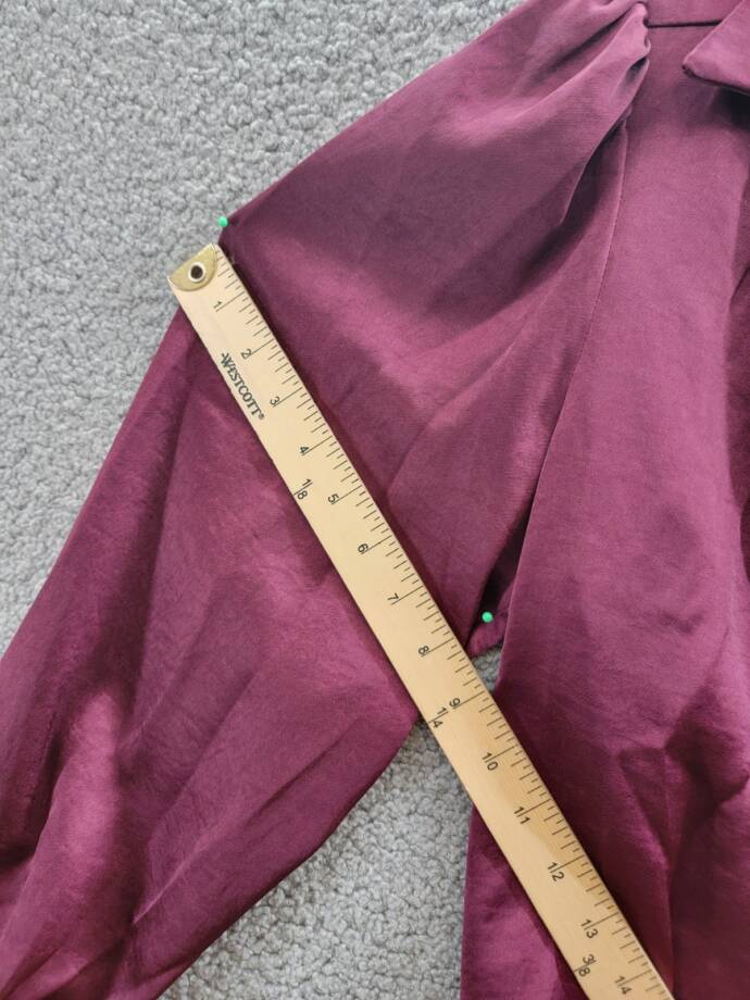 Karen Kane Shirred Blouse Women's S Wine Solid Collared Long Sleeve Button Front