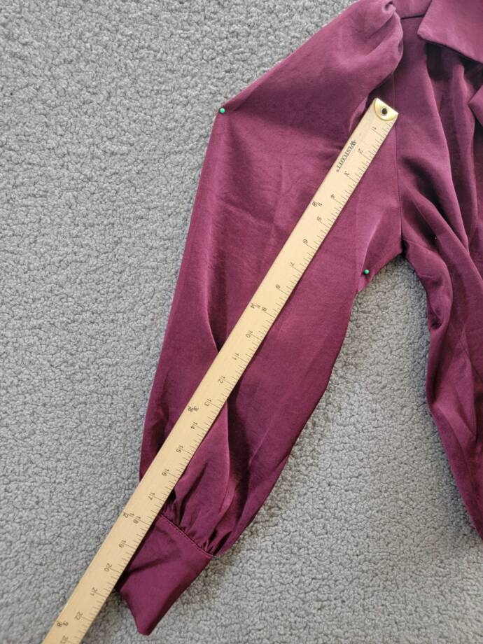Karen Kane Shirred Blouse Women's S Wine Solid Collared Long Sleeve Button Front