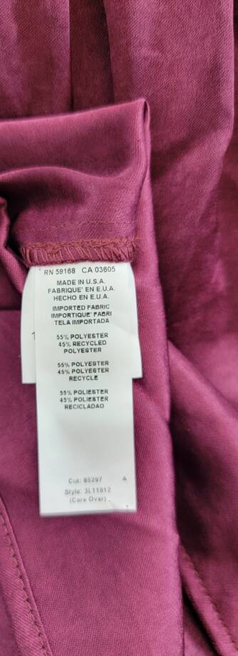 Karen Kane Shirred Blouse Women's S Wine Solid Collared Long Sleeve Button Front