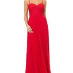 AQUA Pleated Chiffon Gown Women's 12 Red Solid Sweetheart Neck Back Zip Closure