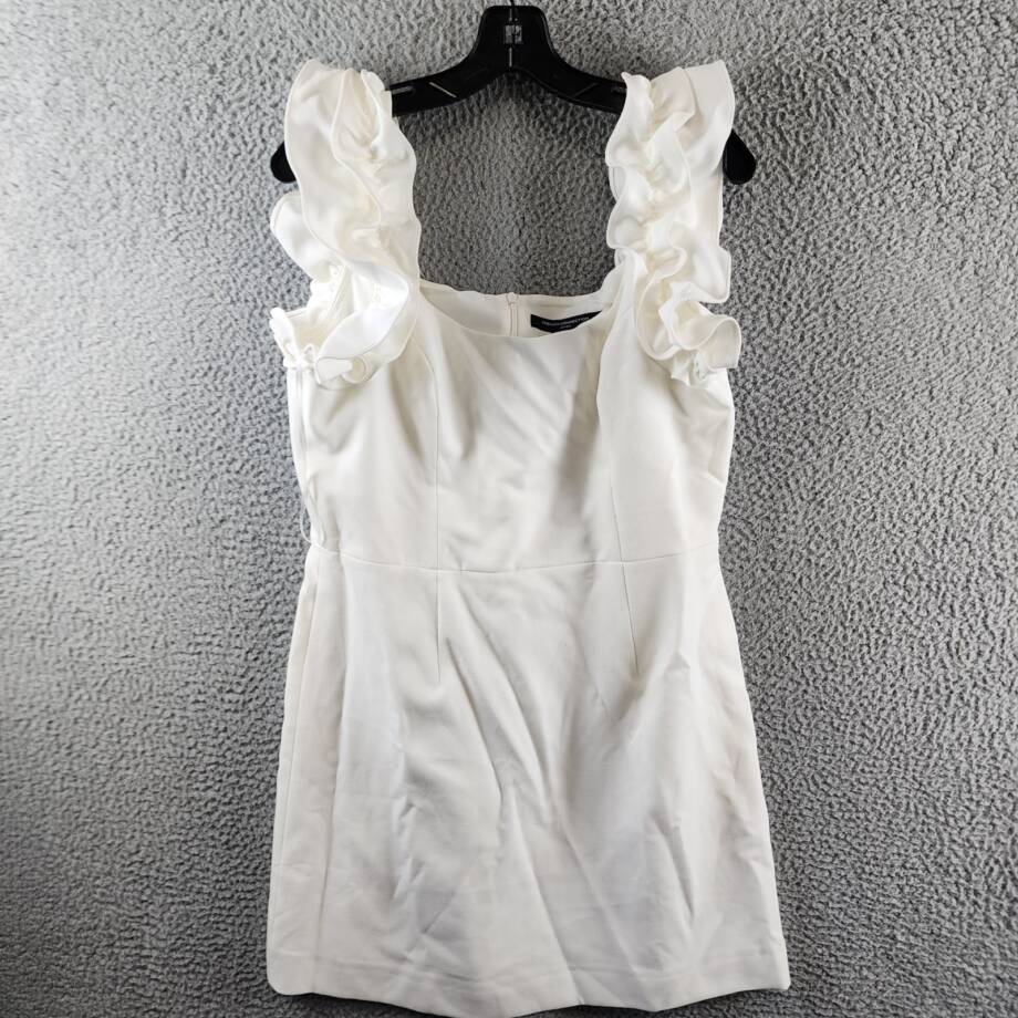 French Connection Whisper Ruffled Mini Dress Women's 10 Summer White Back Zip