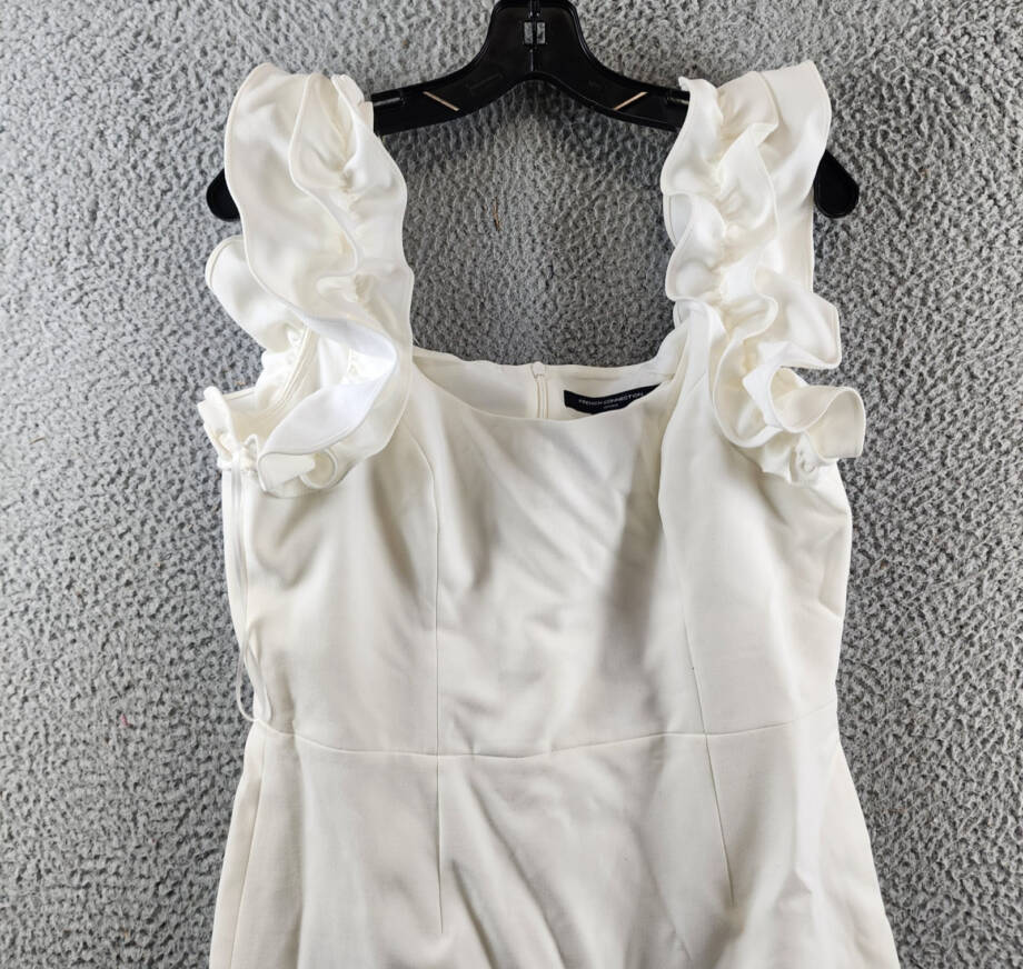 French Connection Whisper Ruffled Mini Dress Women's 10 Summer White Back Zip