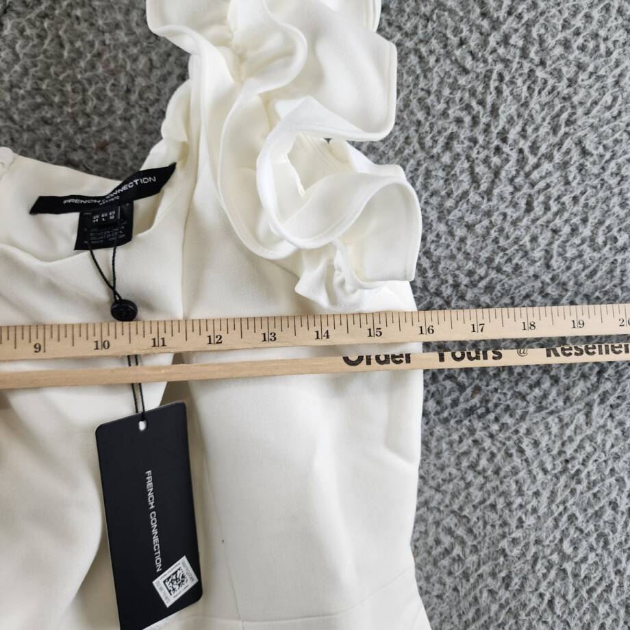 French Connection Whisper Ruffled Mini Dress Women's 10 Summer White Back Zip