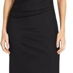 Donna Morgan Asymmetric Neck Side Pleat Maxi Dress Women's 8 Black Side Zipped