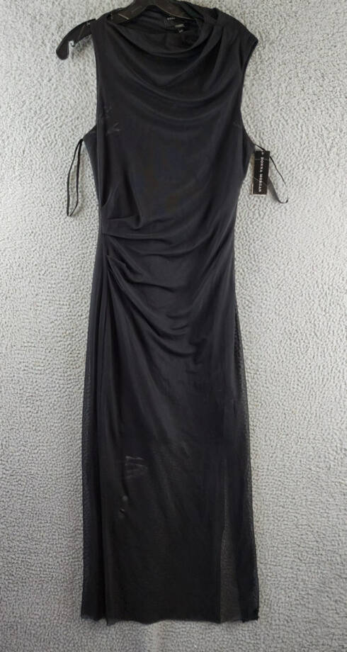 Donna Morgan Asymmetric Neck Side Pleat Maxi Dress Women's 8 Black Side Zipped