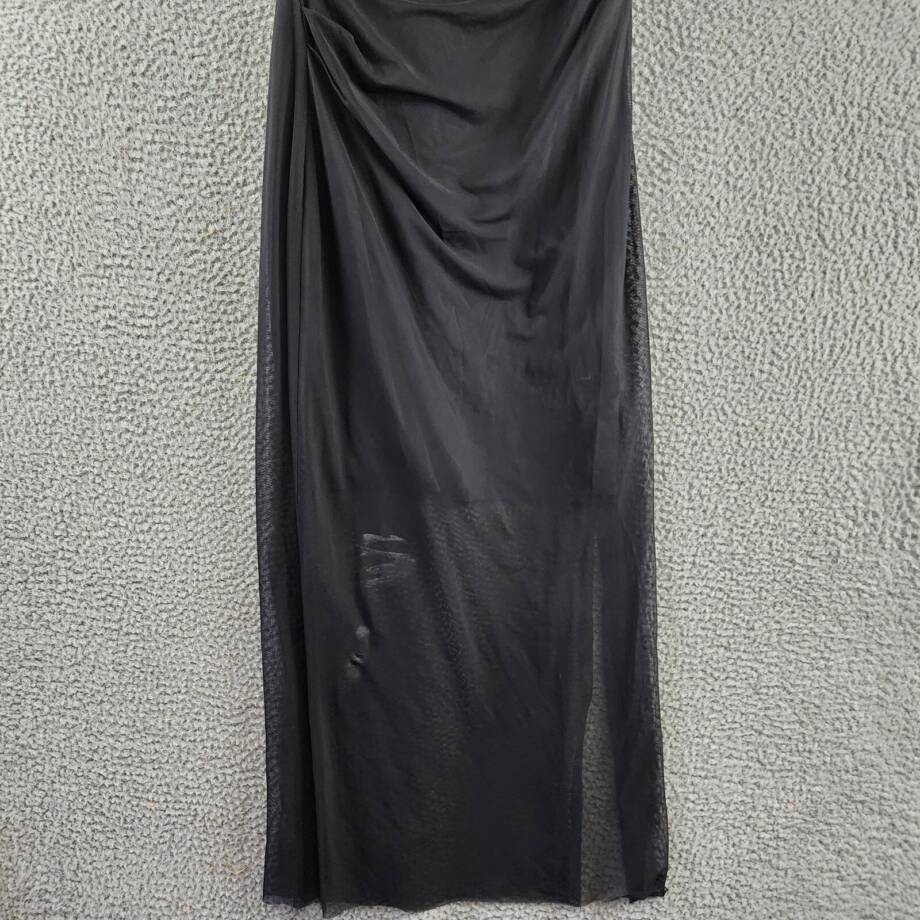 Donna Morgan Asymmetric Neck Side Pleat Maxi Dress Women's 8 Black Side Zipped