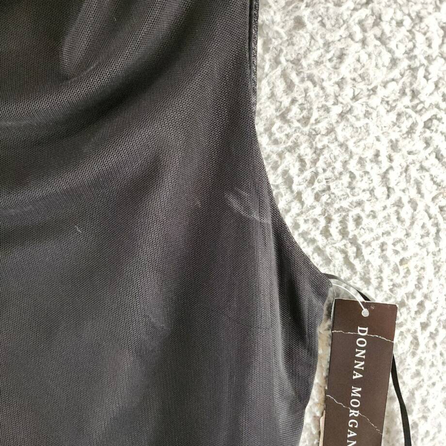 Donna Morgan Asymmetric Neck Side Pleat Maxi Dress Women's 8 Black Side Zipped