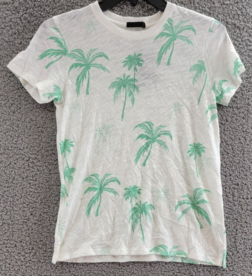 ATM Anthony Thomas Melillo Palm Print Crewneck T Shirt Womens XS White Green S/S